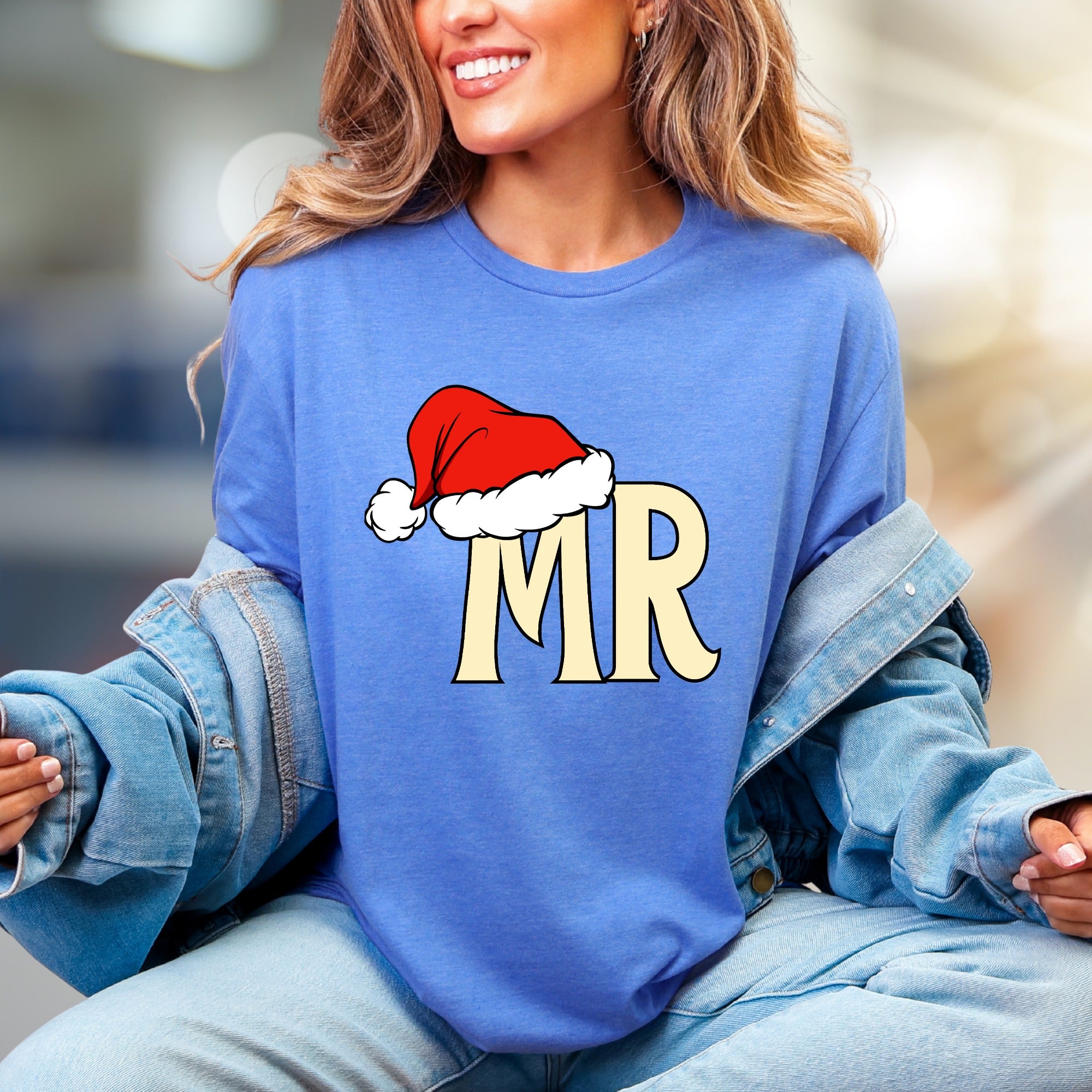 "MR" Santa Hat Christmas Graphic Tee, a Festive Holiday Pick for Couples