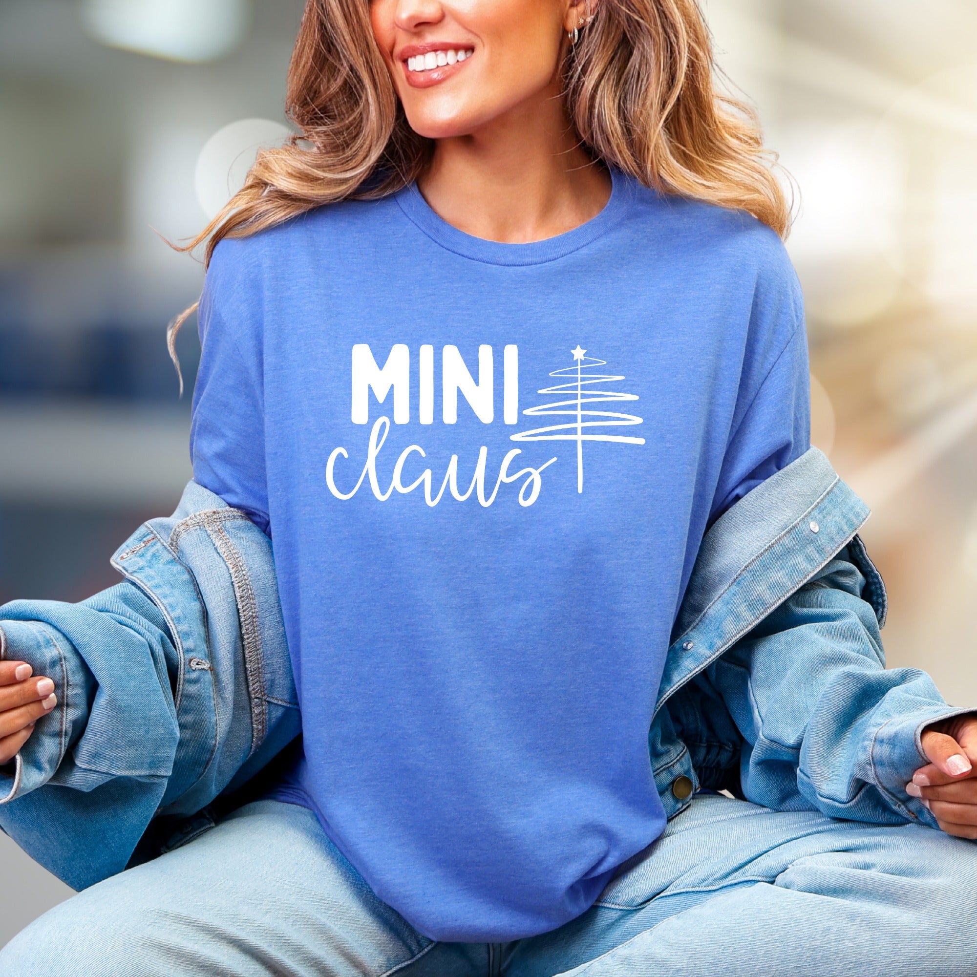 "MINI Claus" Whimsical Christmas Tree Graphic Tee, a Festive Pick for Holiday Enthusiasts