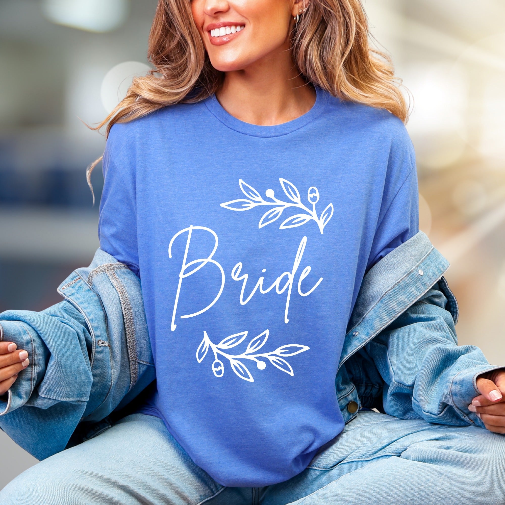 "Bride" Floral Wreath Graphic Tee, a Bridal Party Pick for Engaged Women