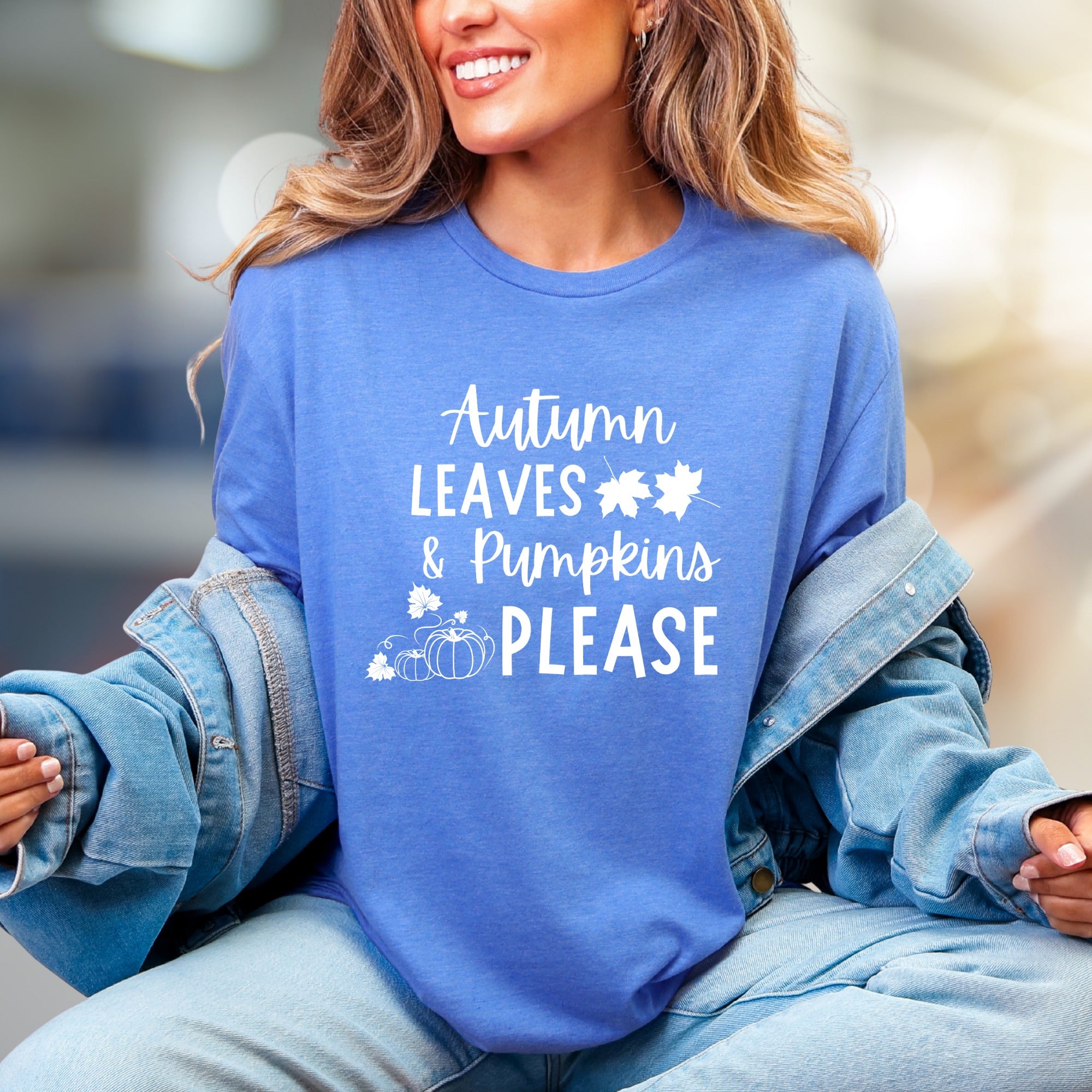 "Autumn Leaves & Pumpkins Please" Fall Graphic Tee, a Cozy Autumn Pick for Harvest Lovers