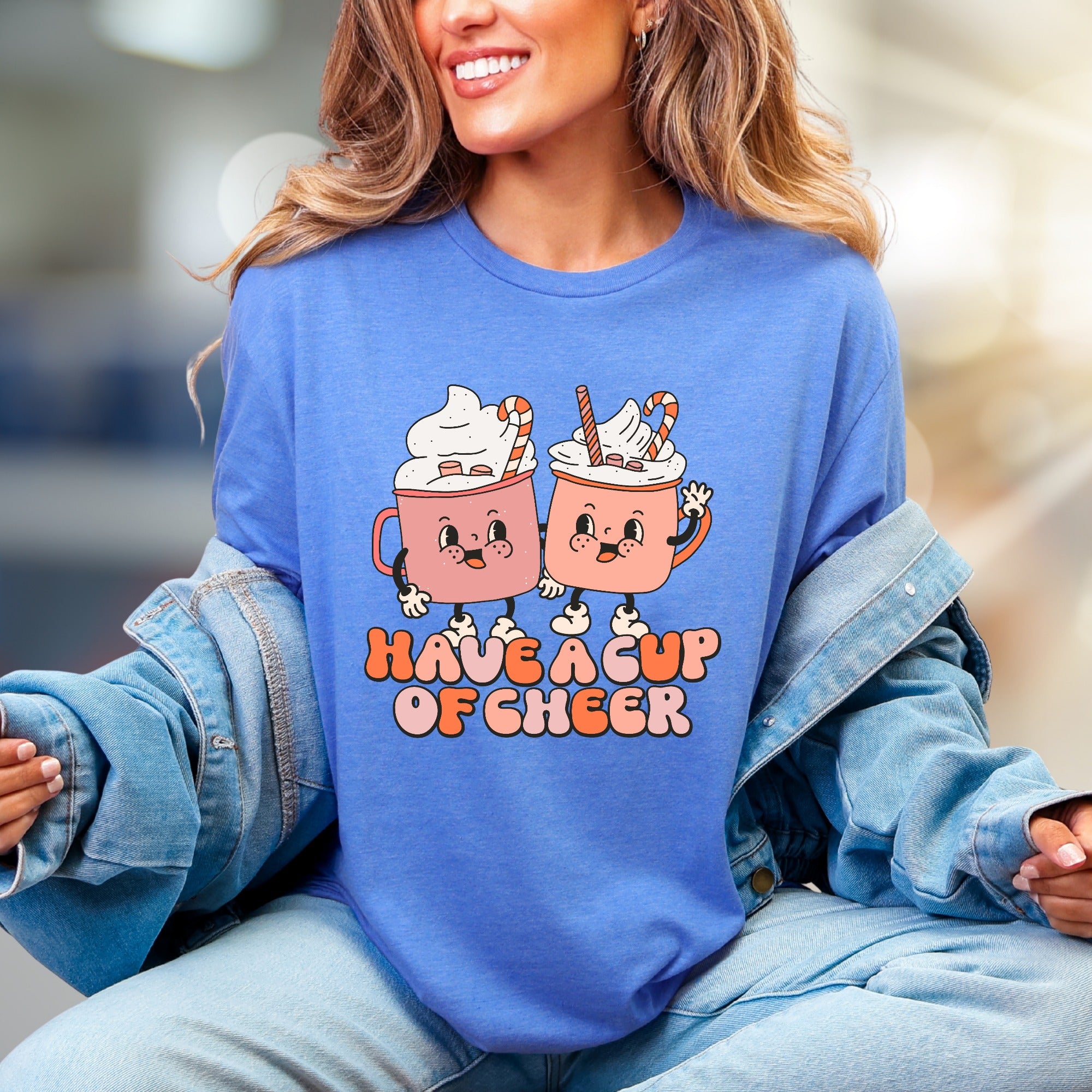 "Have a Cup of Cheer" Retro Hot Cocoa Graphic Tee, a Winter Cozy Pick for Enthusiasts