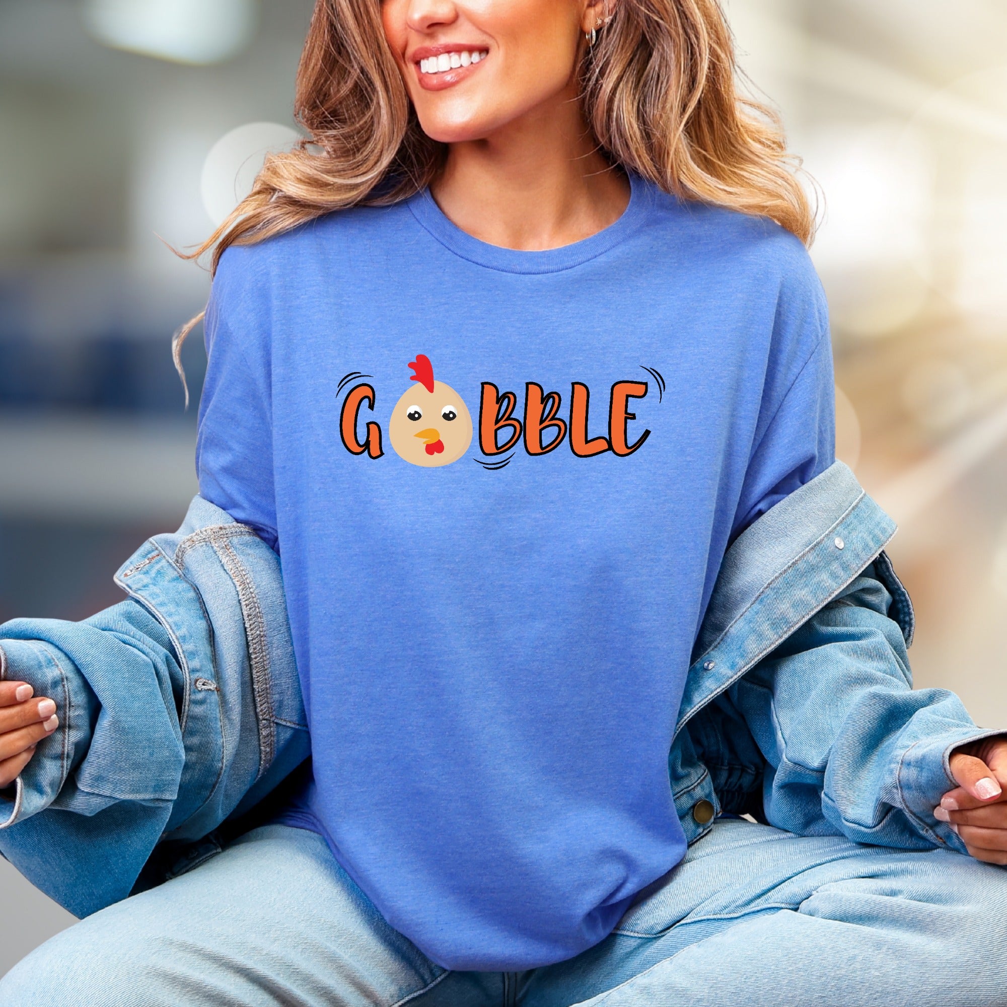 "GOBBLE" Turkey Face Graphic Tee, a Funny Thanksgiving Pick for Holiday Lovers