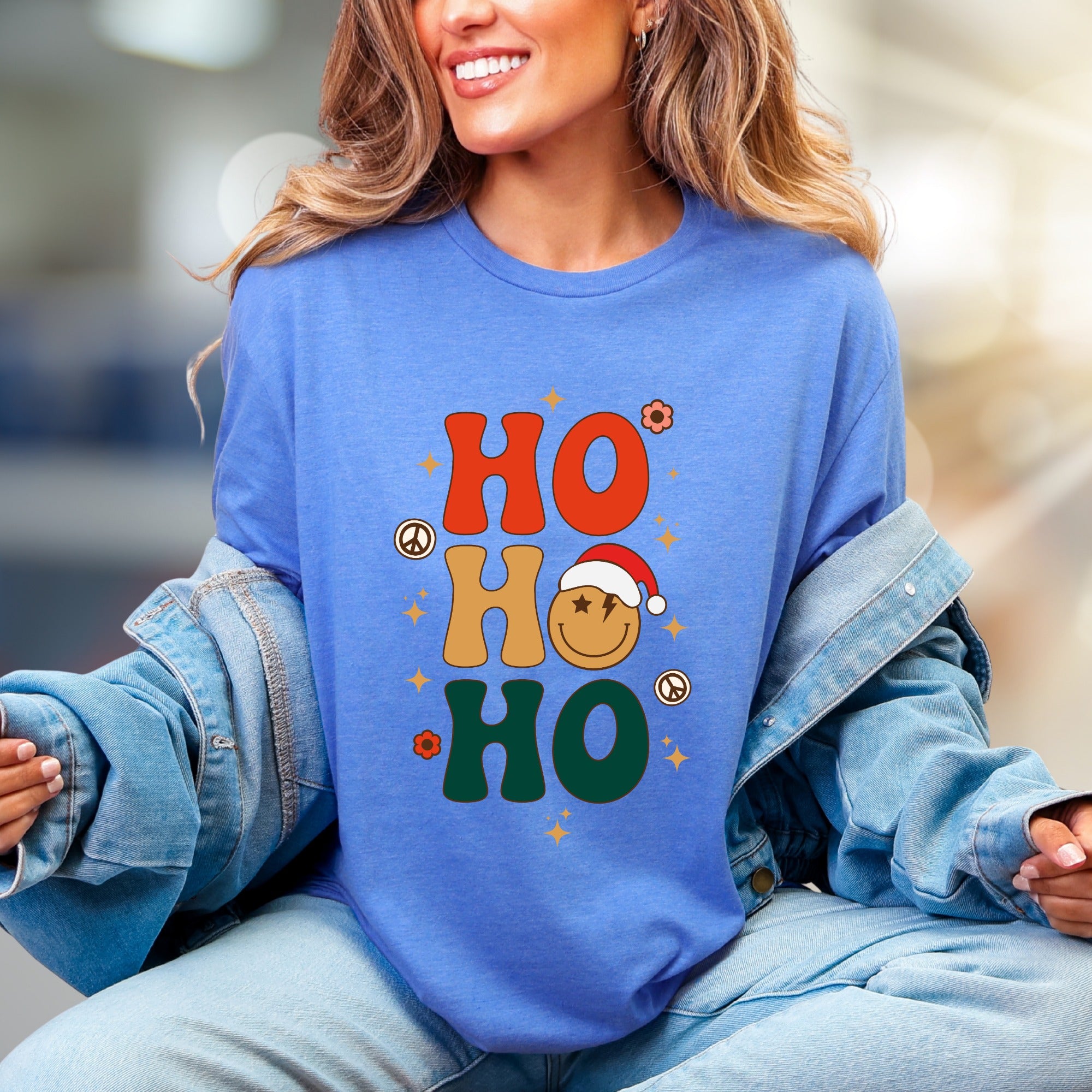"HO HO HO" Retro Christmas Graphic Tee, a Festive Vibe for Holiday Lovers