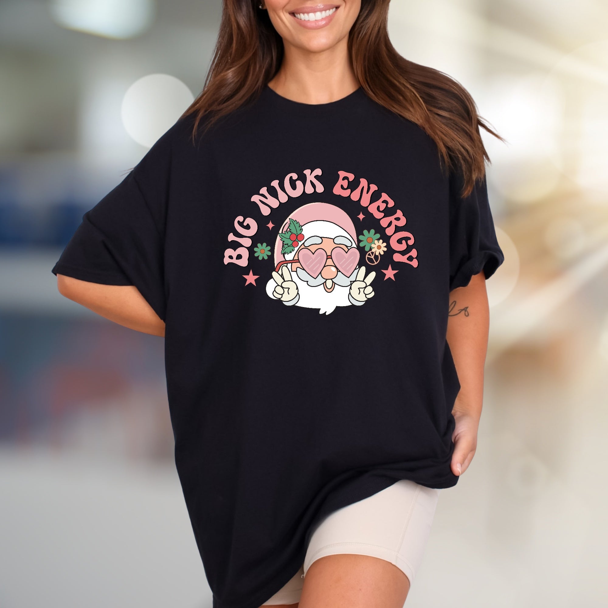 "Big Nick Energy" Hippie Santa Graphic Tee, a Groovy Holiday Pick for Fun Lovers
