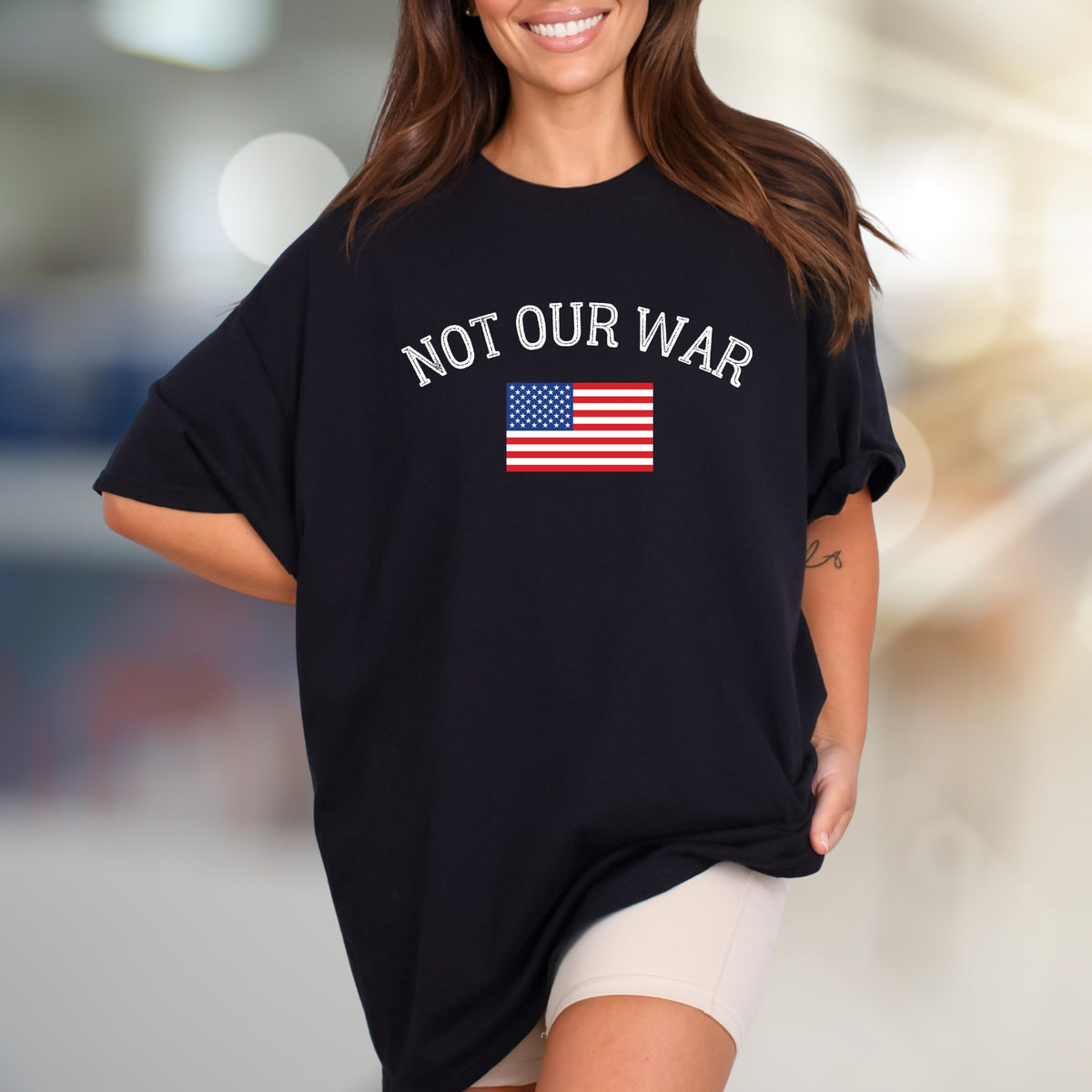 "NOT OUR WAR" American Flag Graphic Tee, a Patriotic Statement for Activists