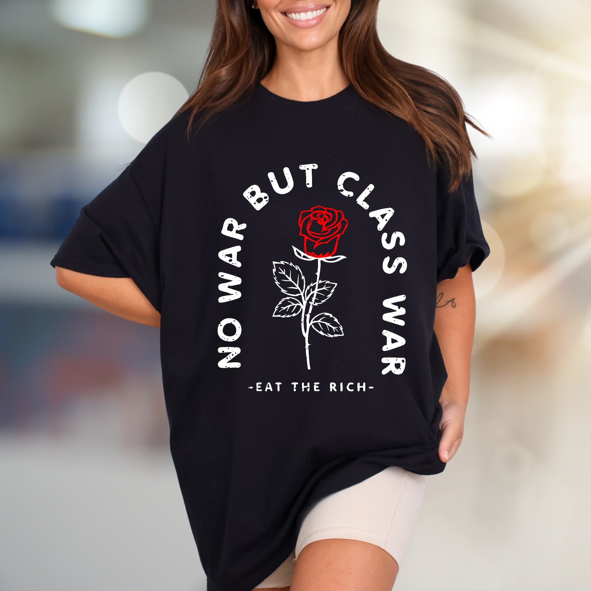 "NO WAR BUT CLASS WAR" Rose Graphic Tee, a Statement Pick for Activists