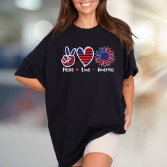 "Peace Love America" Patriotic Sunflower Graphic Tee, a Summer Celebration Pick for Everyone