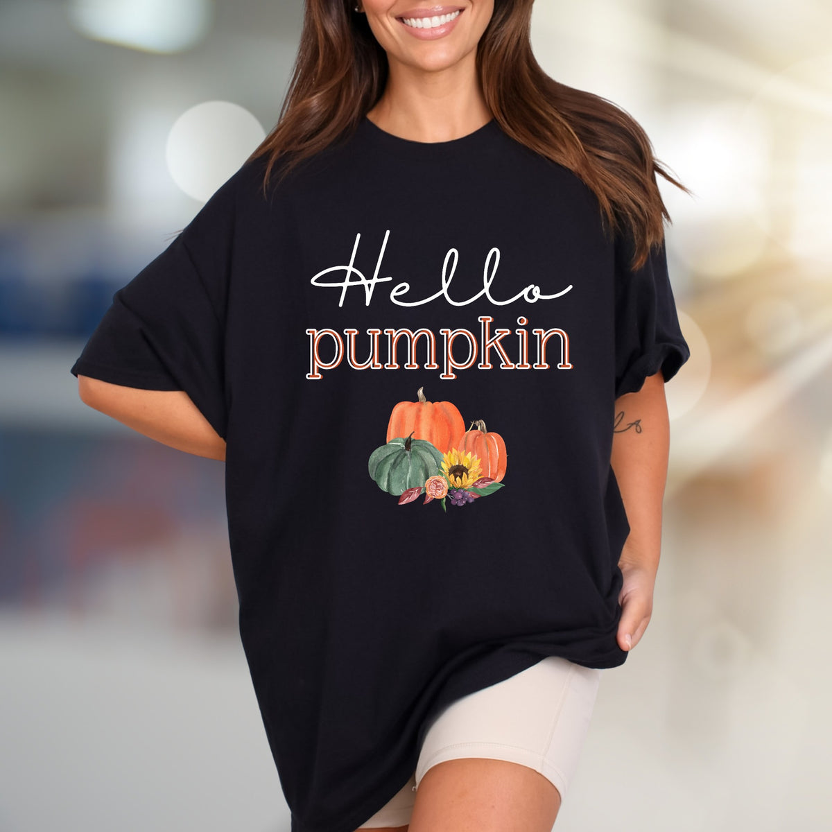 "Hello Pumpkin" Autumn Harvest Graphic Tee, a Cozy Fall Pick for Everyone