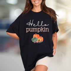 "Hello Pumpkin" Autumn Harvest Graphic Tee, a Cozy Fall Pick for Everyone