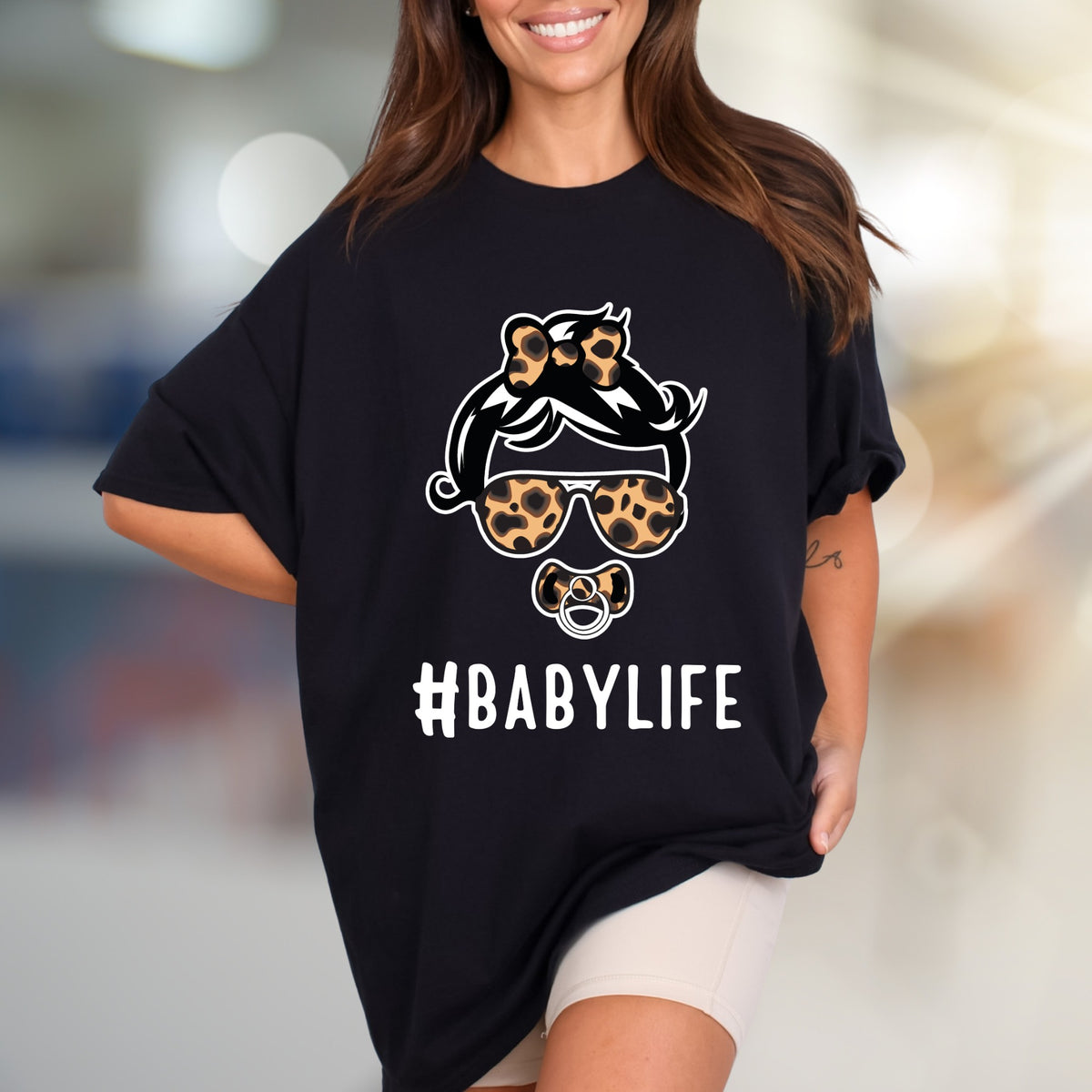 #BABYLIFE Leopard Mama Graphic Tee, a Trendy Mom Life Pick for New Parents