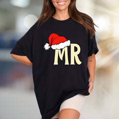 "MR" Santa Hat Graphic Tee, a Festive Couple's Pick for Holiday Lovers
