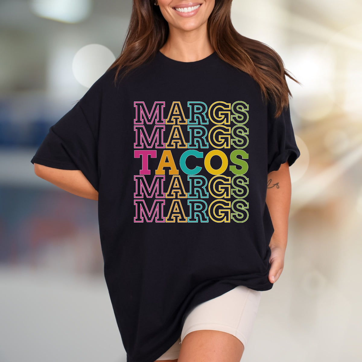 "MARGS TACOS" Retro Stacked Graphic Tee, a Fiesta Style Tee for Fun-Lovers
