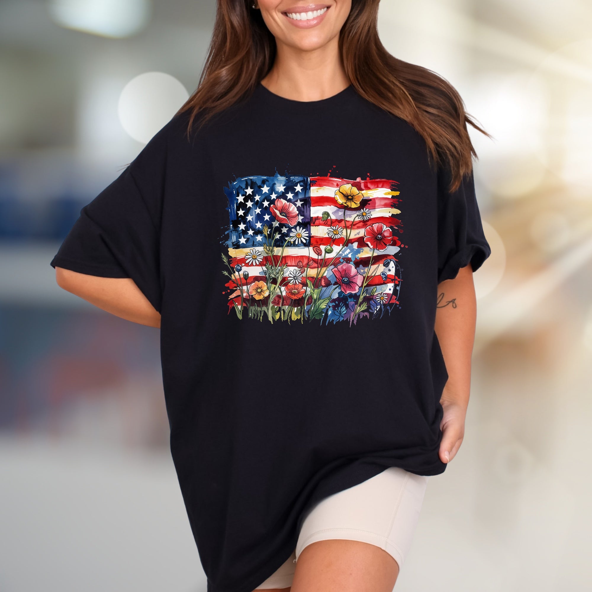Floral America Graphic Tee, a Patriotic Art Pick for Everyone