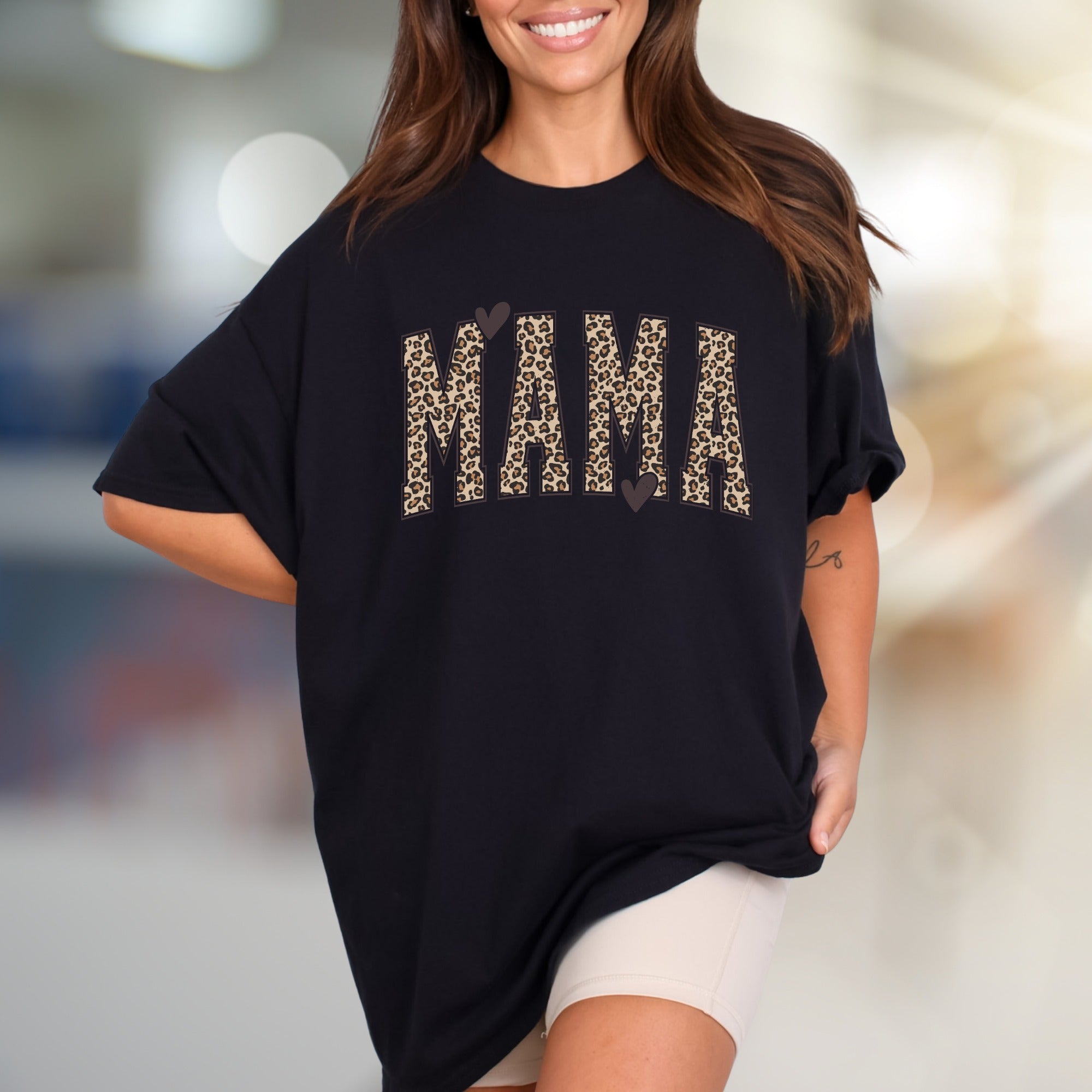 "MAMA" Leopard Print Graphic Tee, a Chic Motherhood Pick for Style Enthusiasts