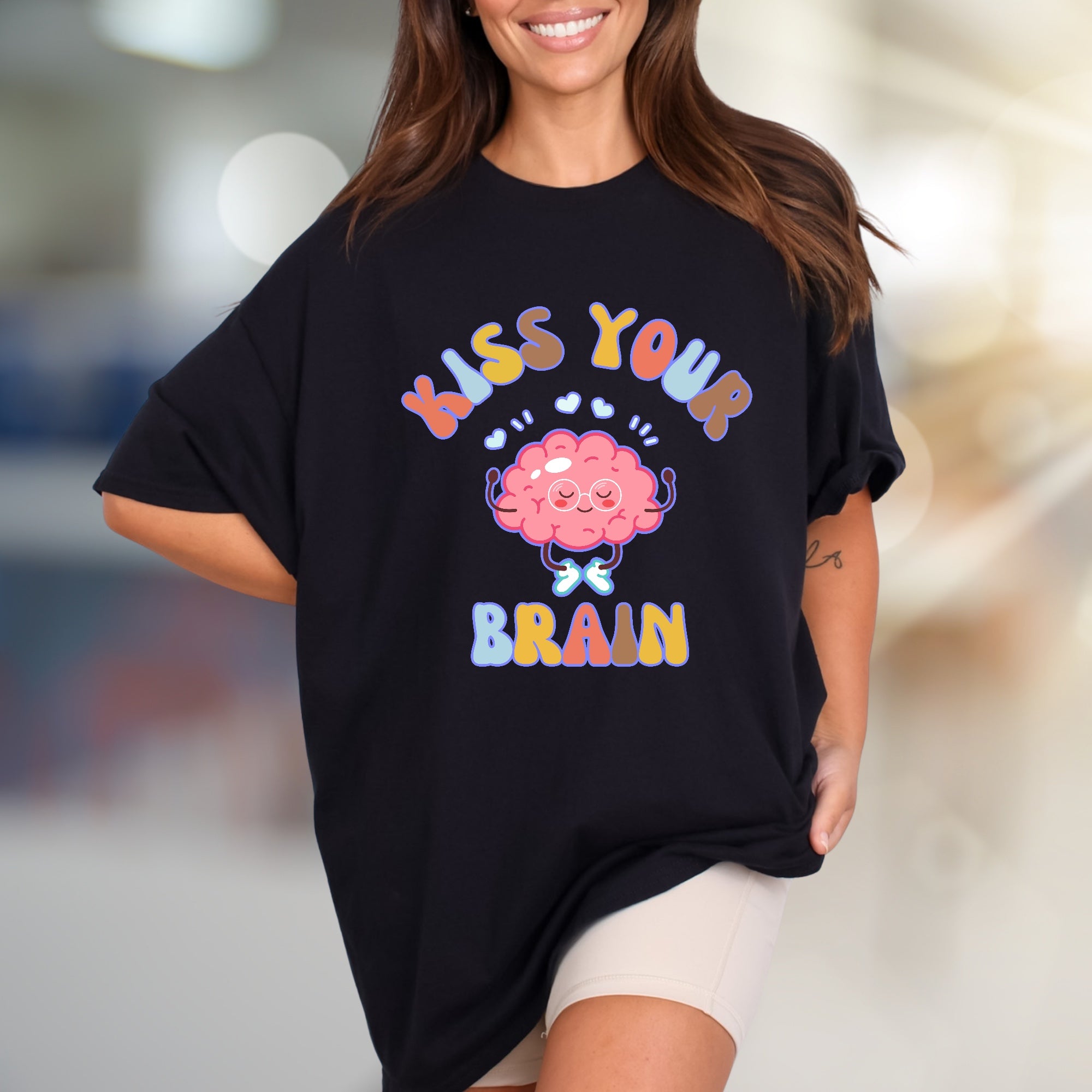 "Kiss Your Brain" Whimsical Brain Graphic Tee, a Self-Care Pick for Everyone