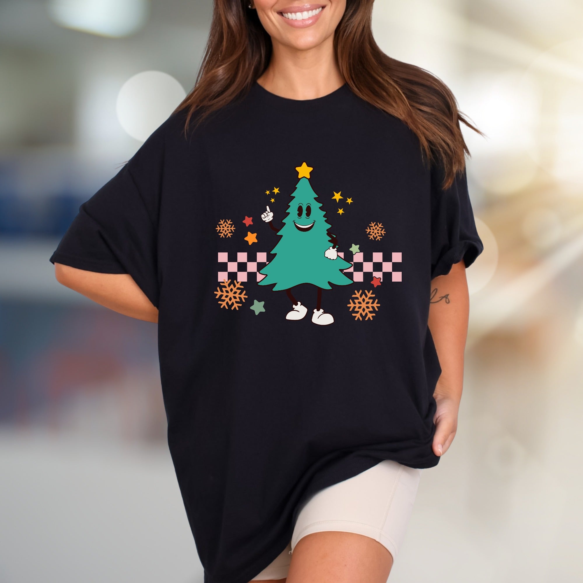 Retro Christmas Tree Graphic Tee, a Whimsical Holiday Pick for Fun-Lovers
