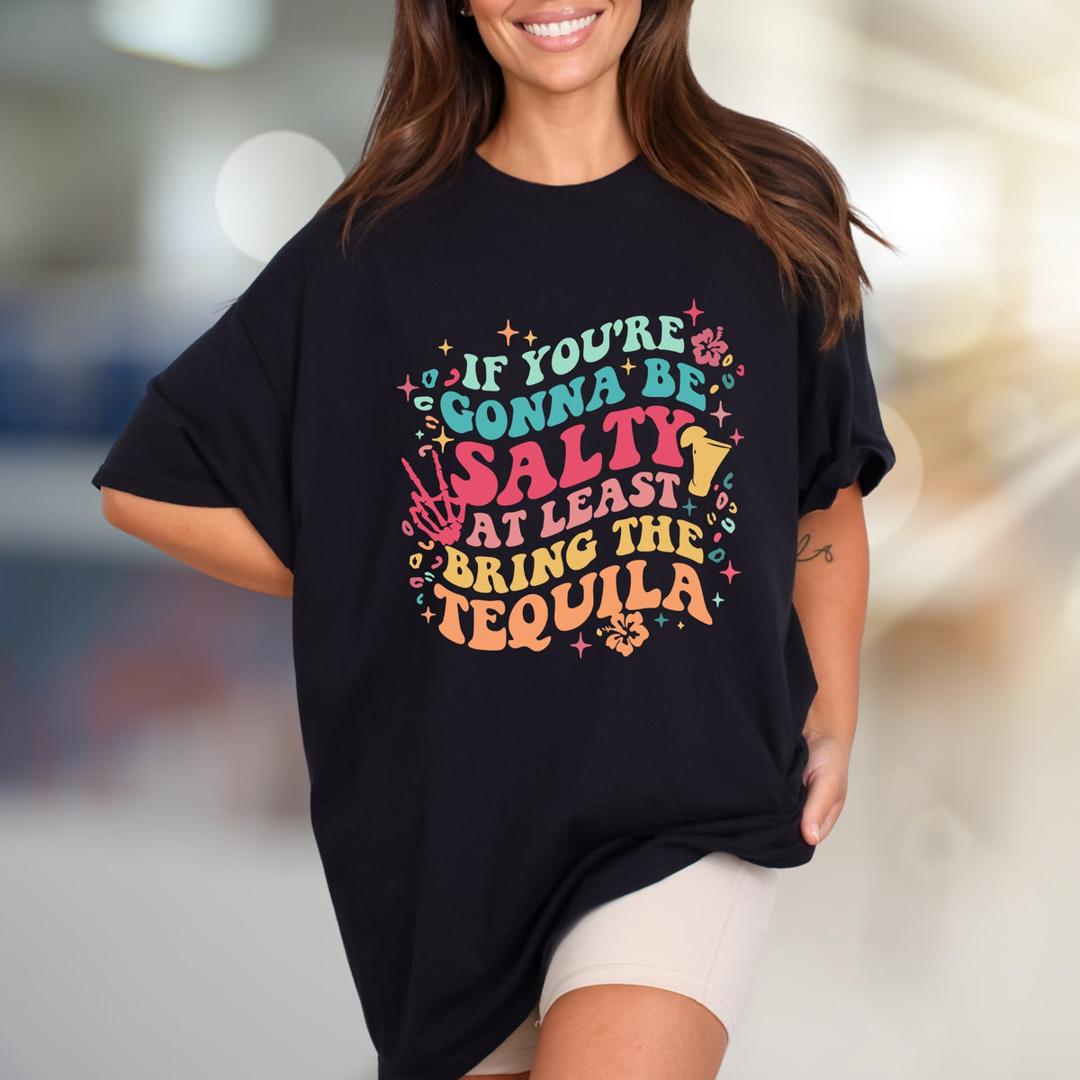 "If You're Gonna Be Salty At Least Bring The Tequila" Retro Graphic Tee, a Party Pick for Fun-Lovers