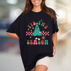 "Tis The Season" Retro Christmas Tree Graphic Tee, a Festive Holiday Pick for Enthusiasts