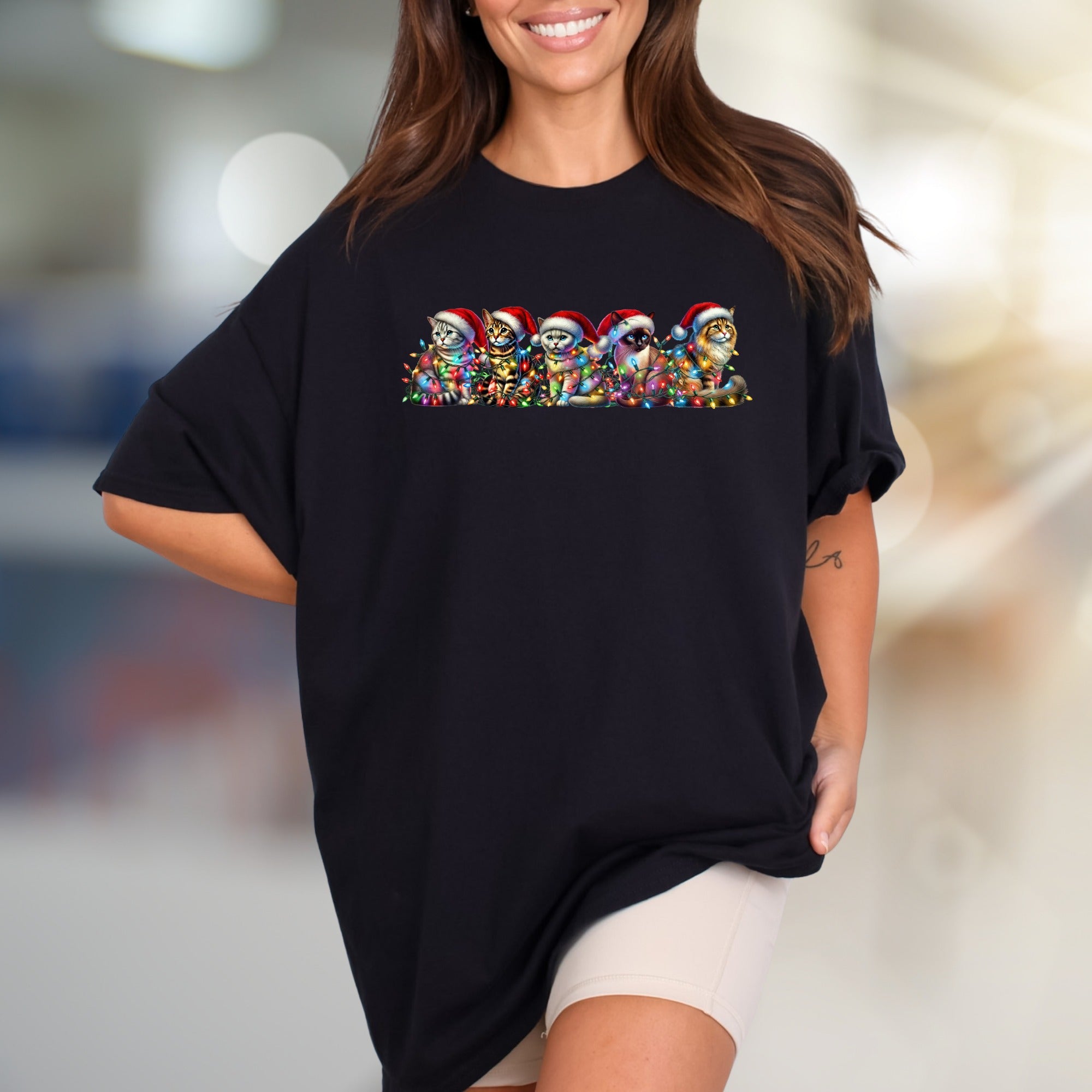 Christmas Cats in Lights Graphic Tee, a Festive Holiday Pet Lover Pick