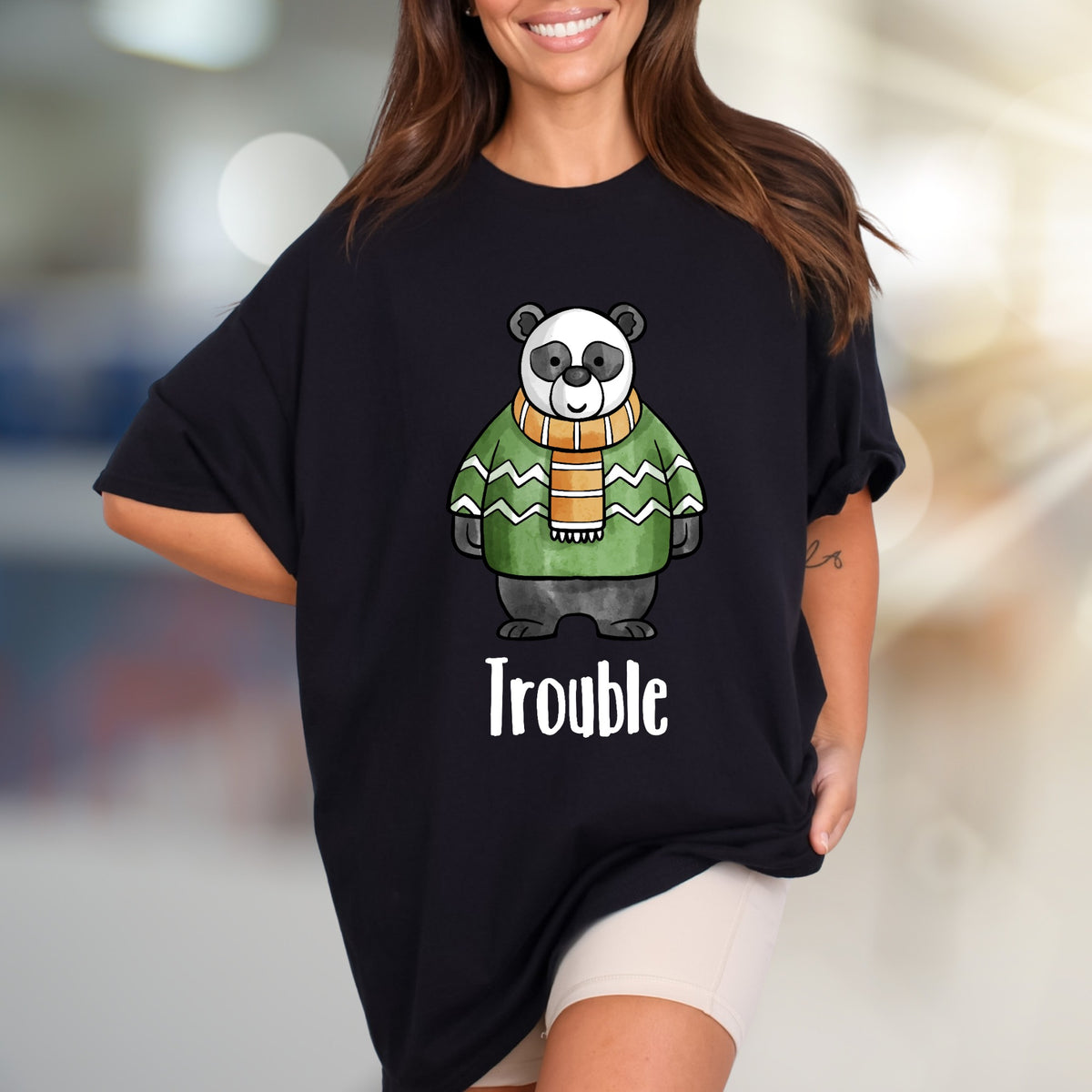 "Trouble" Panda Graphic Tee, a Playful Animal Design for Fun Lovers