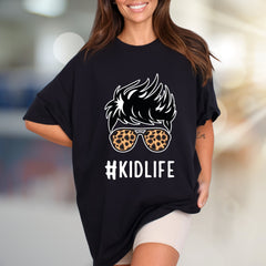#KIDLIFE Messy Hair Bun Leopard Sunglasses Graphic Tee, a Mom Life Pick for Parents