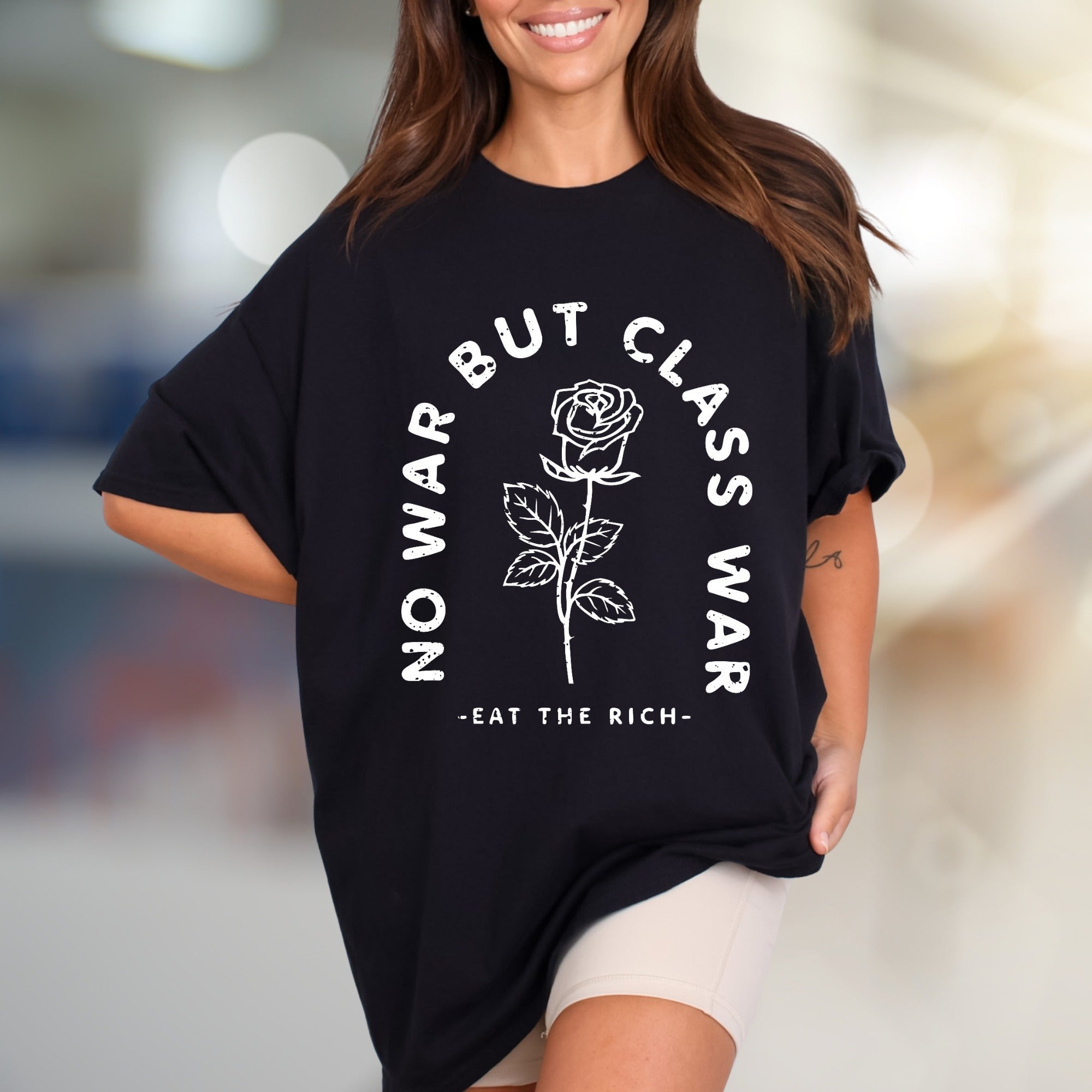 "NO WAR BUT CLASS WAR" Rose Graphic Tee, a Statement Pick for Activists