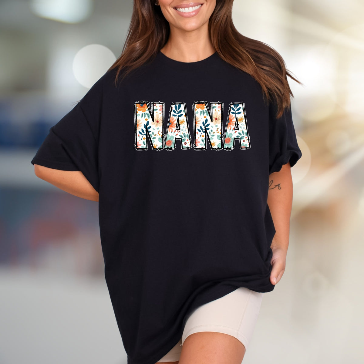"NANA" Floral Patchwork Graphic Tee, a Heartfelt Gift for Grandmothers