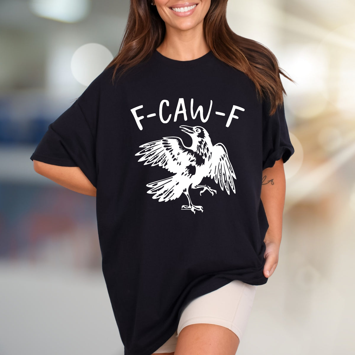 "F-CAW-F" Crow Design Graphic Tee, a Witty Animal Lover Pick for Everyone