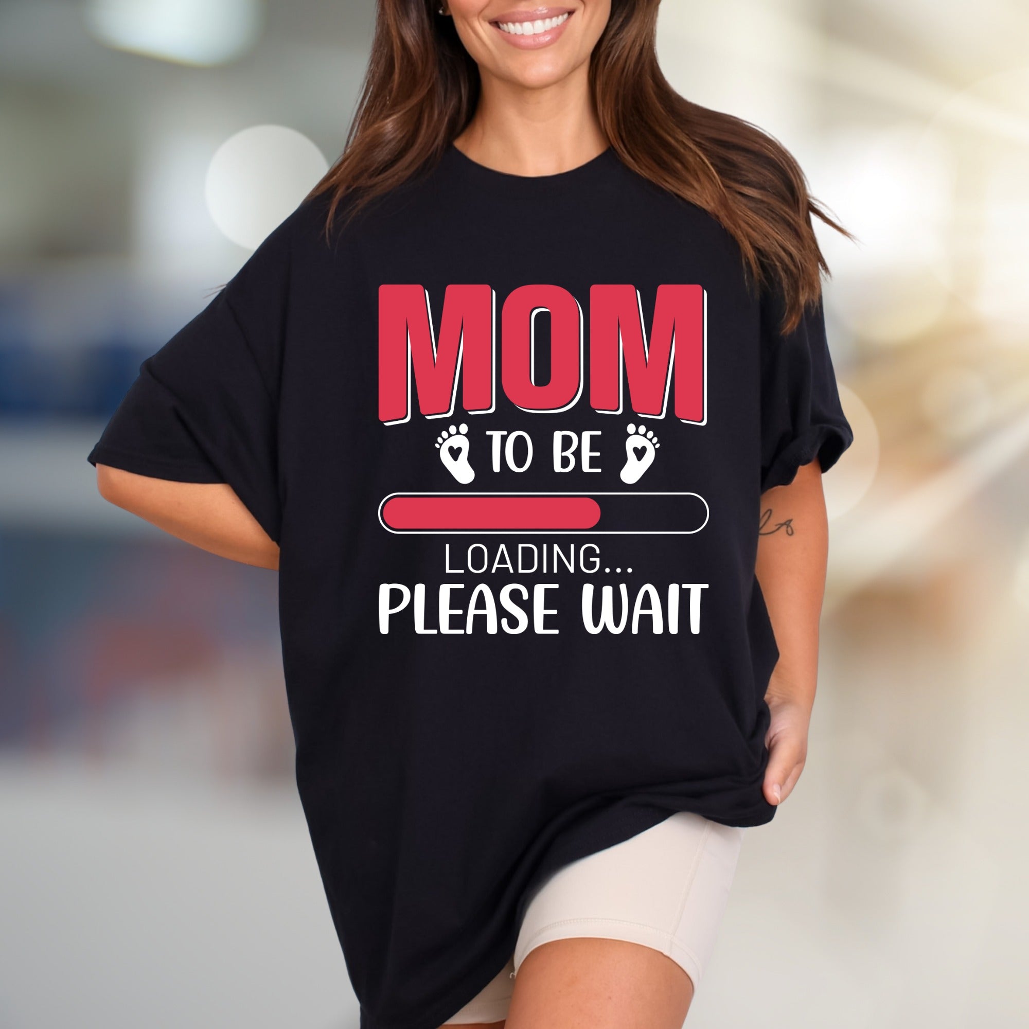 "Mom to Be Loading... Please Wait" Pregnancy Reveal Graphic Tee, a Future Mom Pick for Baby Showers