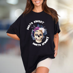 "Sorta Sweet Sorta Spooky" Skull Graphic Tee, a Gothic Chic Pick for Halloween Lovers
