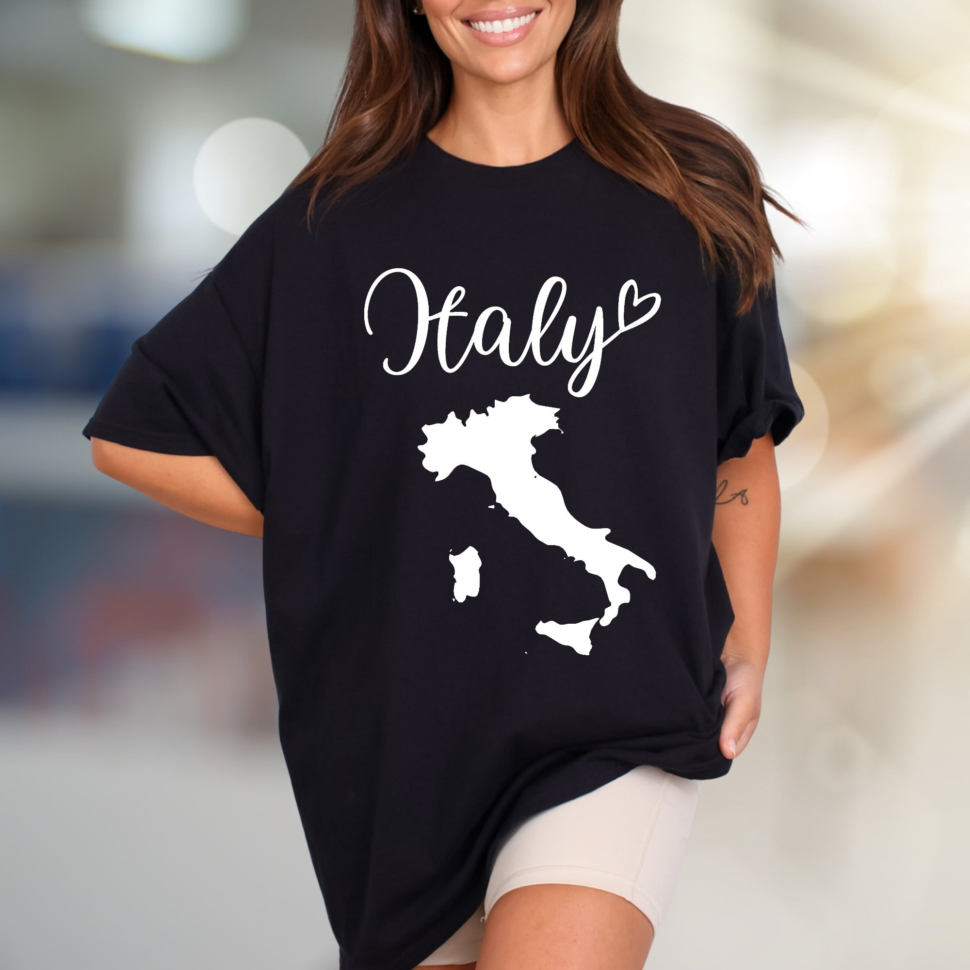 "Italy" Script Map Graphic Tee, a Wanderlust Pick for Globetrotters