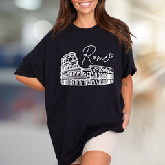 "Rome" Colosseum Outline Graphic Tee, a Travel Souvenir for Culture Lovers