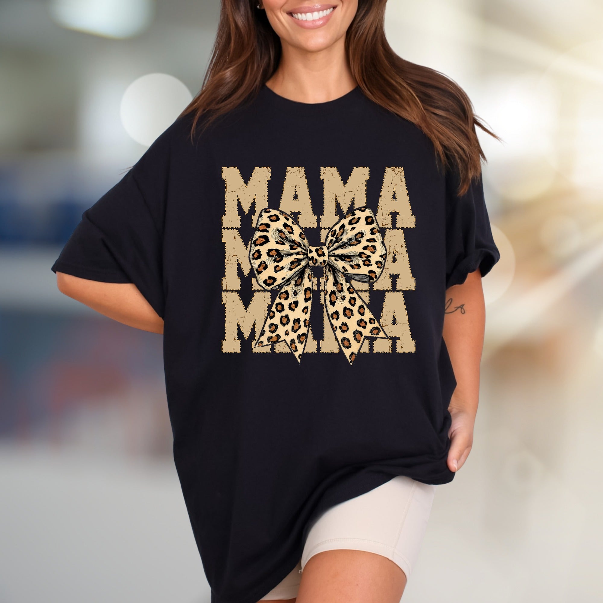 "MAMA" Leopard Bow Graphic Tee, a Chic Statement for Modern Moms