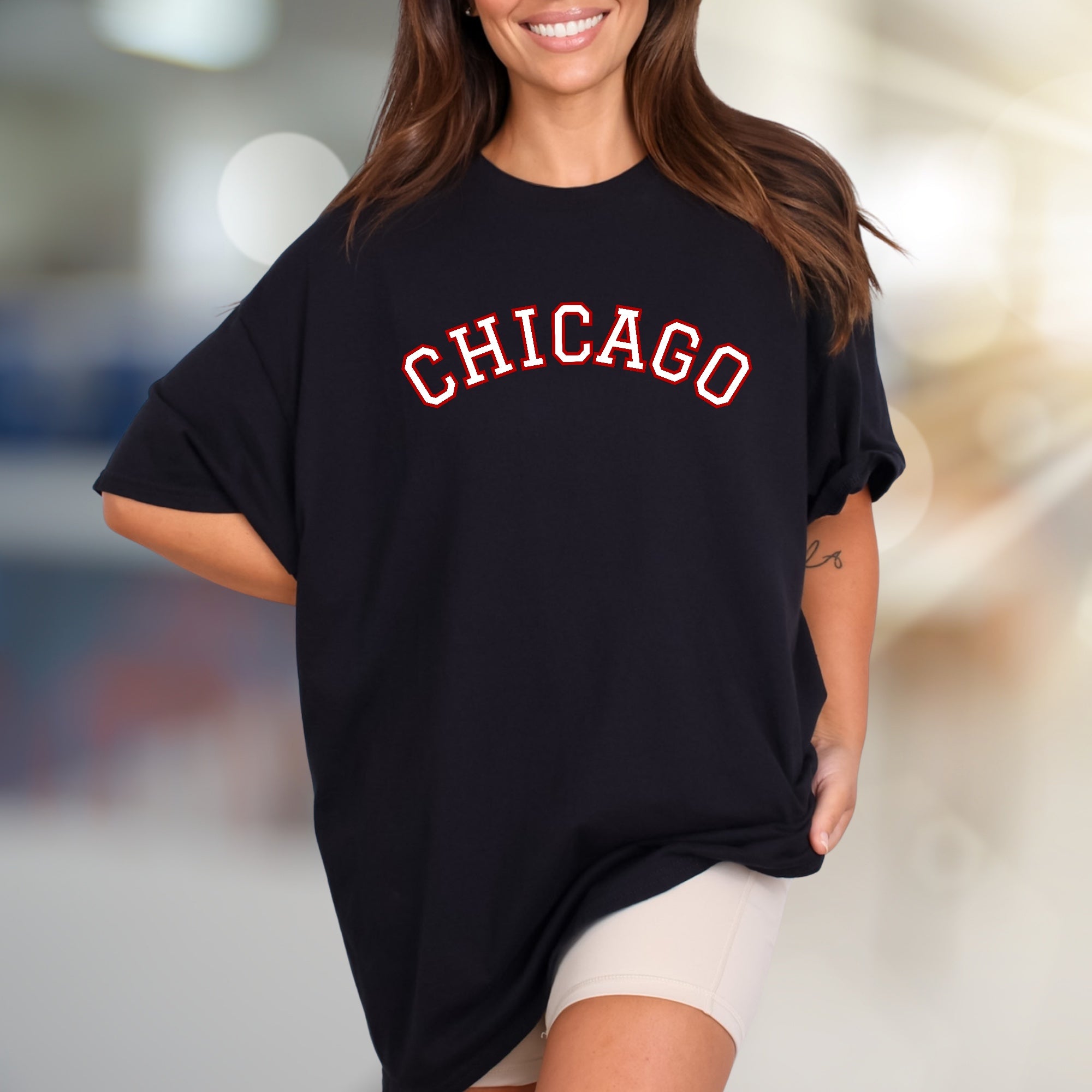 "CHICAGO" Arched Varsity Graphic Tee, a Collegiate Style Pick for City Lovers