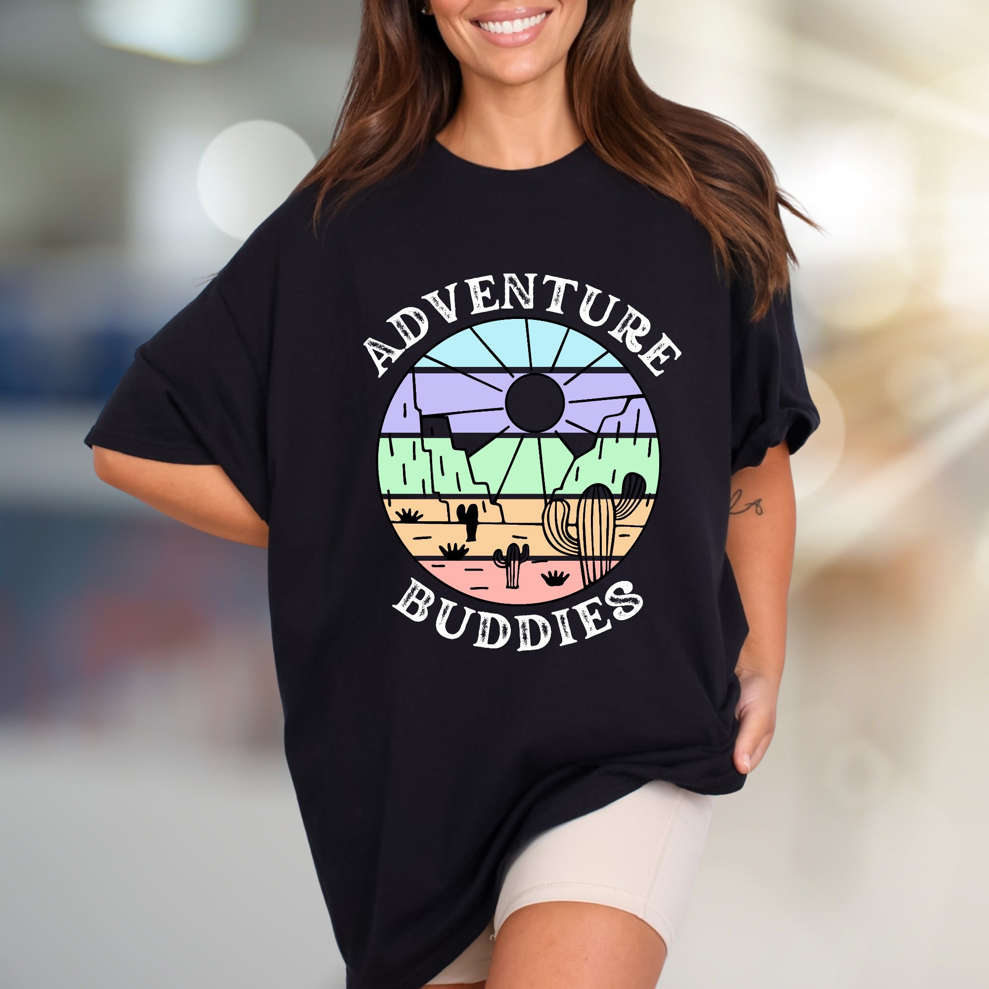 "Adventure Buddies" Desert Vibes Graphic Tee, a Retro-Style Pick for Travelers