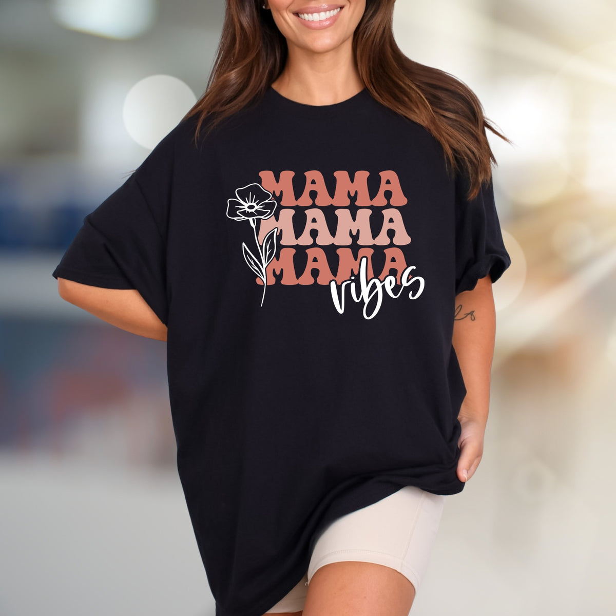 "Mama Mama Mama Vibes" Floral Graphic Tee, a Motherhood Pick for Modern Moms