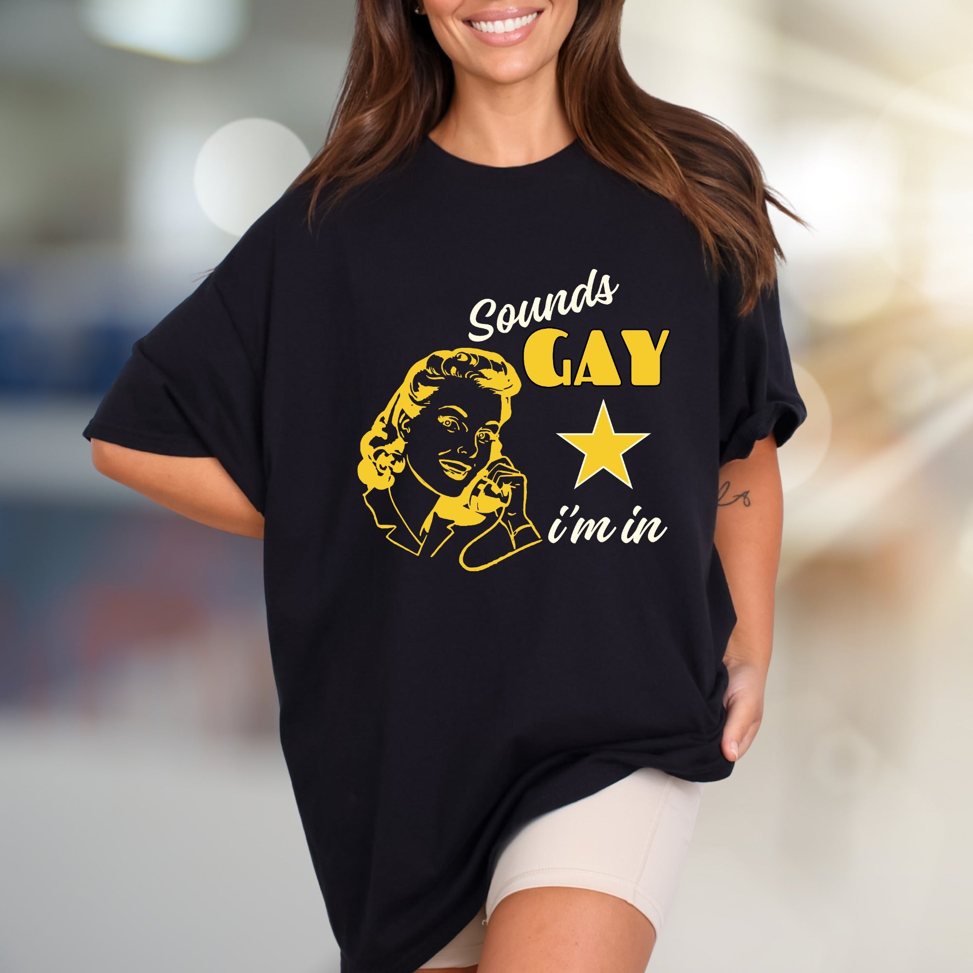 "Sounds Gay, I'm In" Retro Graphic Tee, a Quirky Pick for Activists
