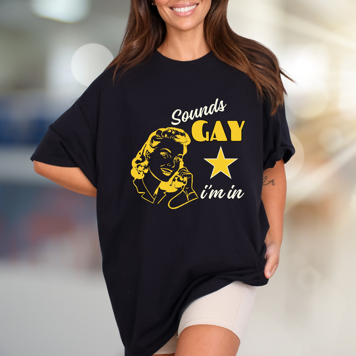 "Sounds Gay, I'm In" Retro Graphic Tee, a Quirky Pick for Activists