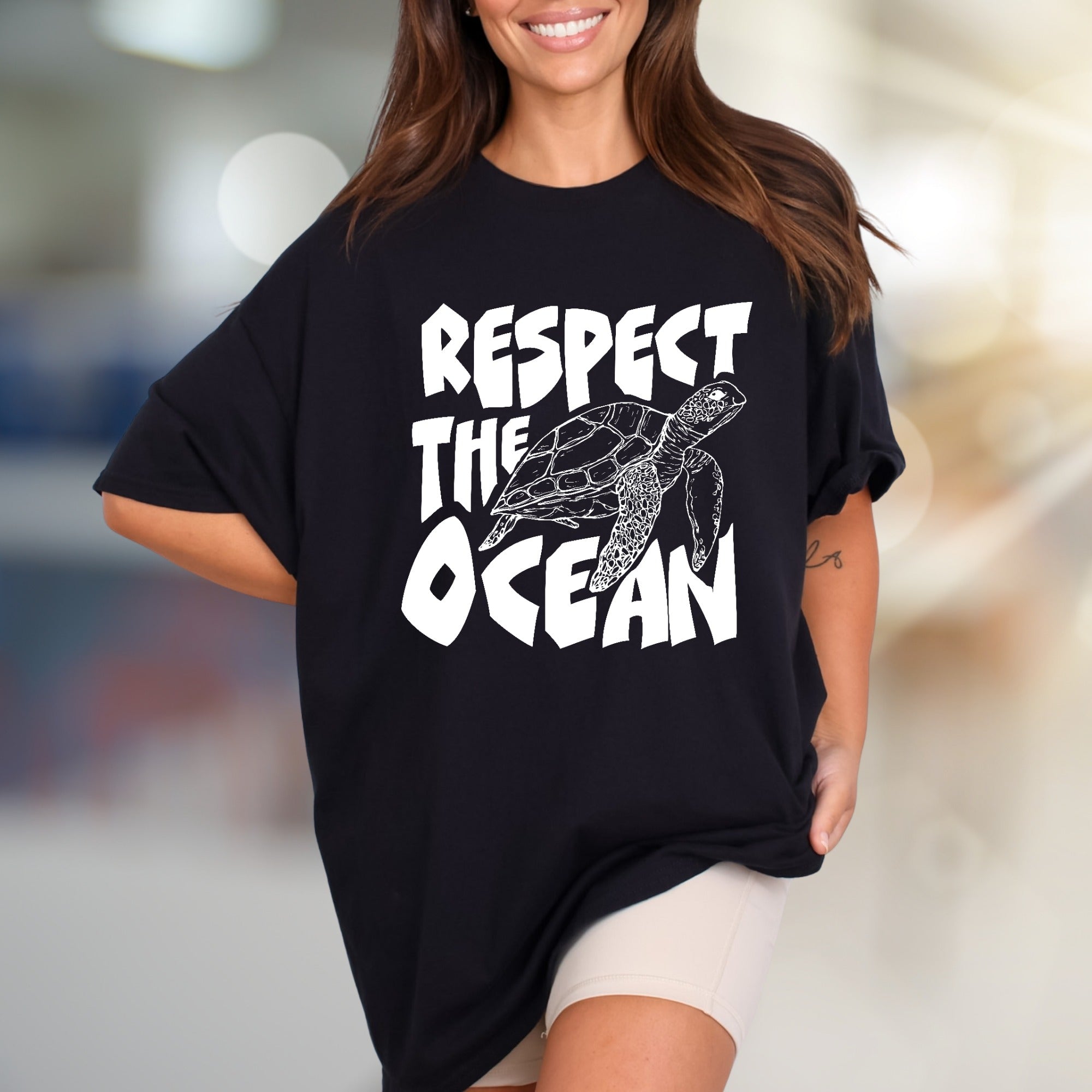 "Respect The Ocean" Sea Turtle Graphic Tee, an Eco-Conscious Pick for Ocean Advocates