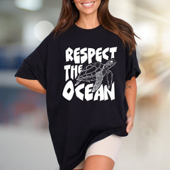 "Respect The Ocean" Sea Turtle Graphic Tee, an Eco-Conscious Pick for Ocean Advocates