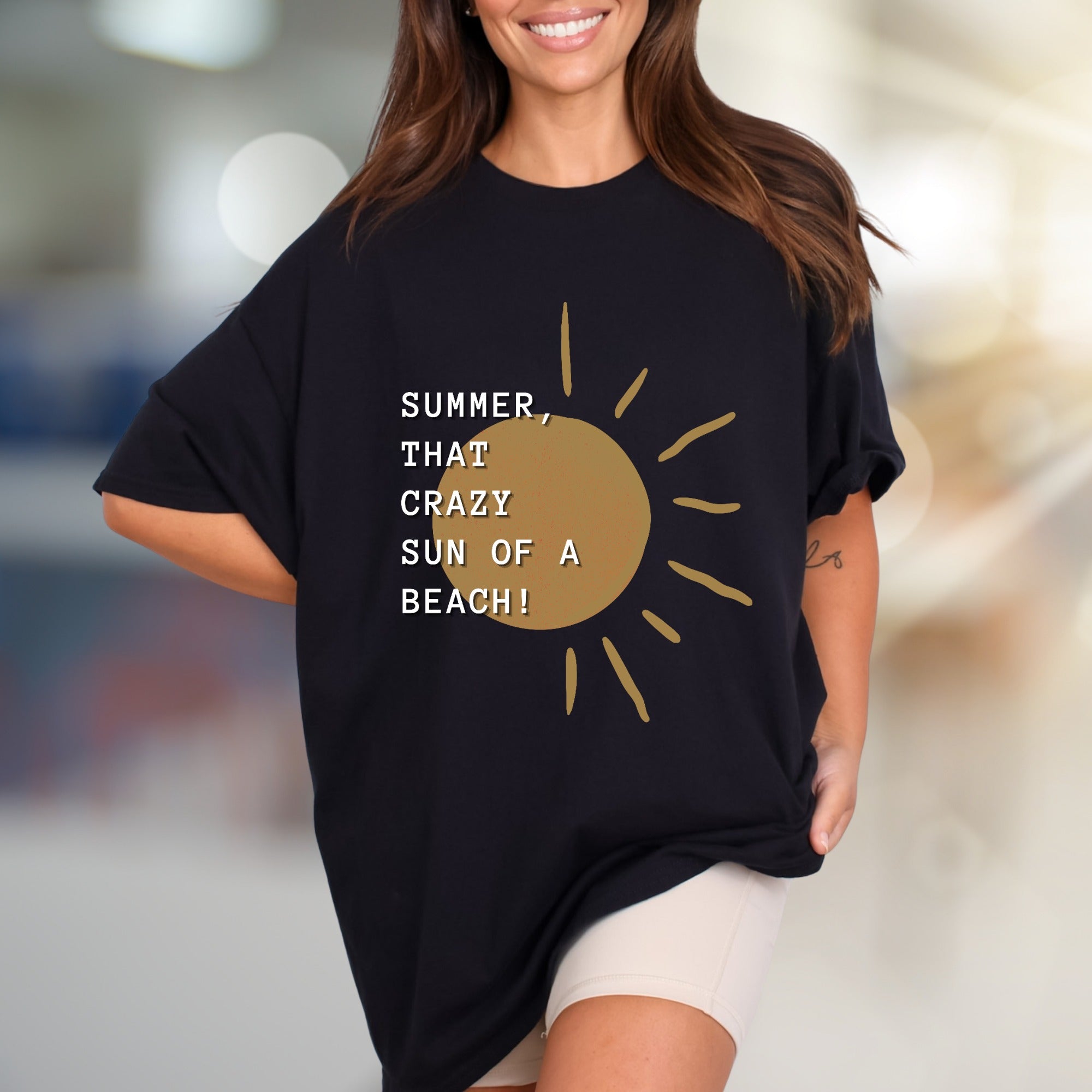 “SUMMER, THAT CRAZY SUN OF A BEACH!” Funny Sun Graphic Tee, a Vacation Humor Pick for Beach Lovers