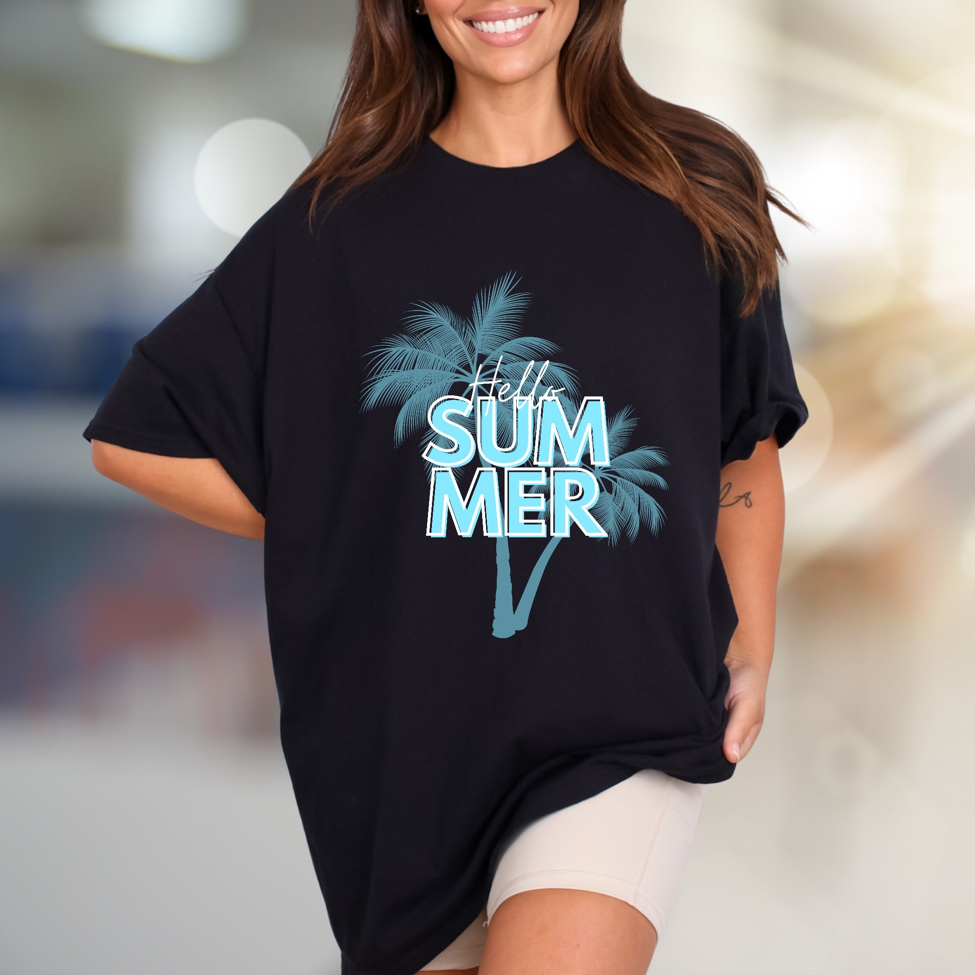 "Hello Summer" Tropical Palms Graphic Tee, a Vacation Vibe for Everyone