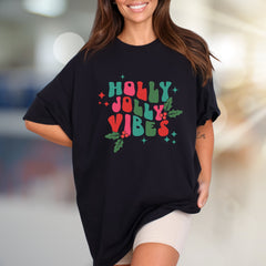 "Holly Jolly Vibes" Retro Holiday Graphic Tee, a Festive Pick for Christmas Lovers