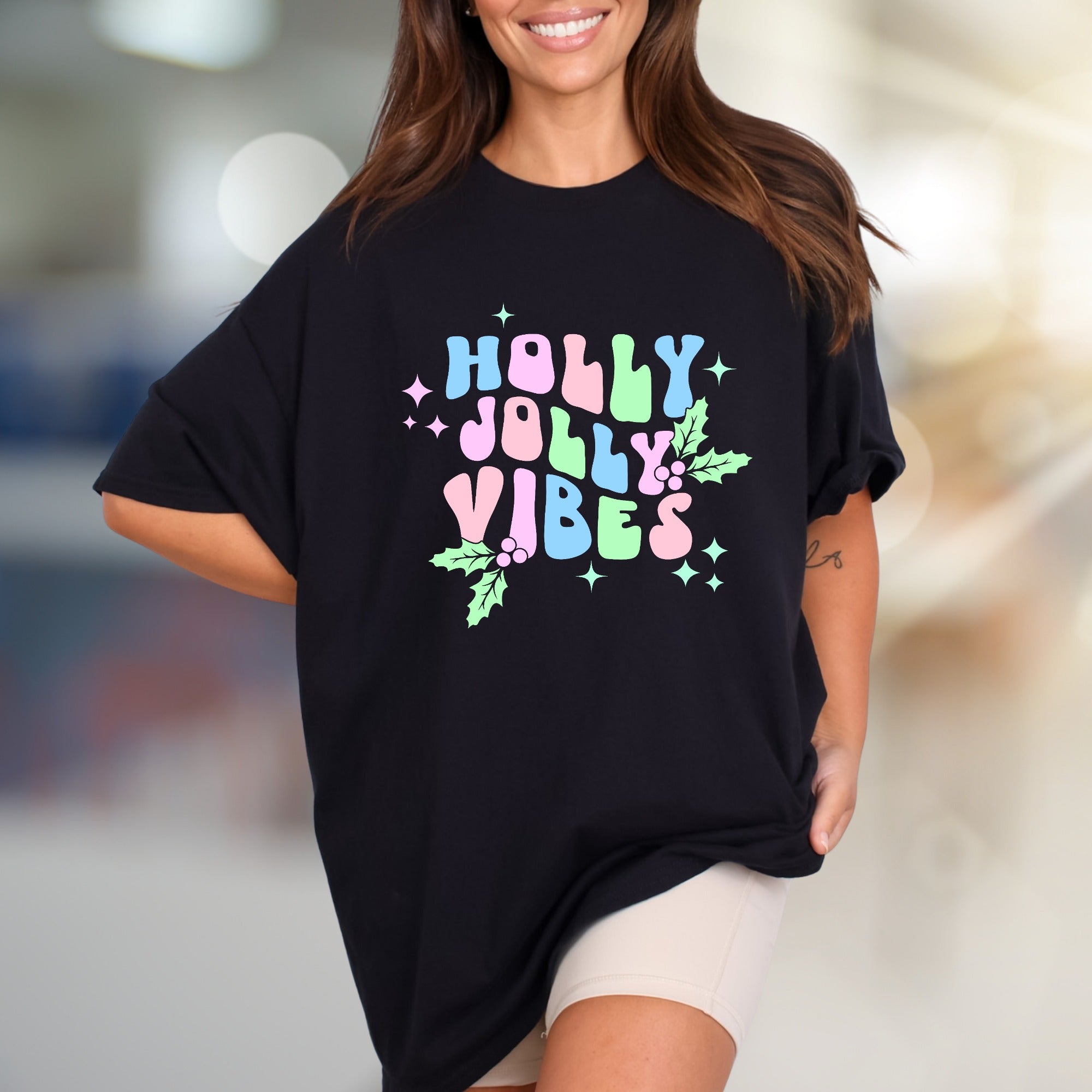 "Holly Jolly Vibes" Holiday Graphic Tee, a Festive Pick for Celebration