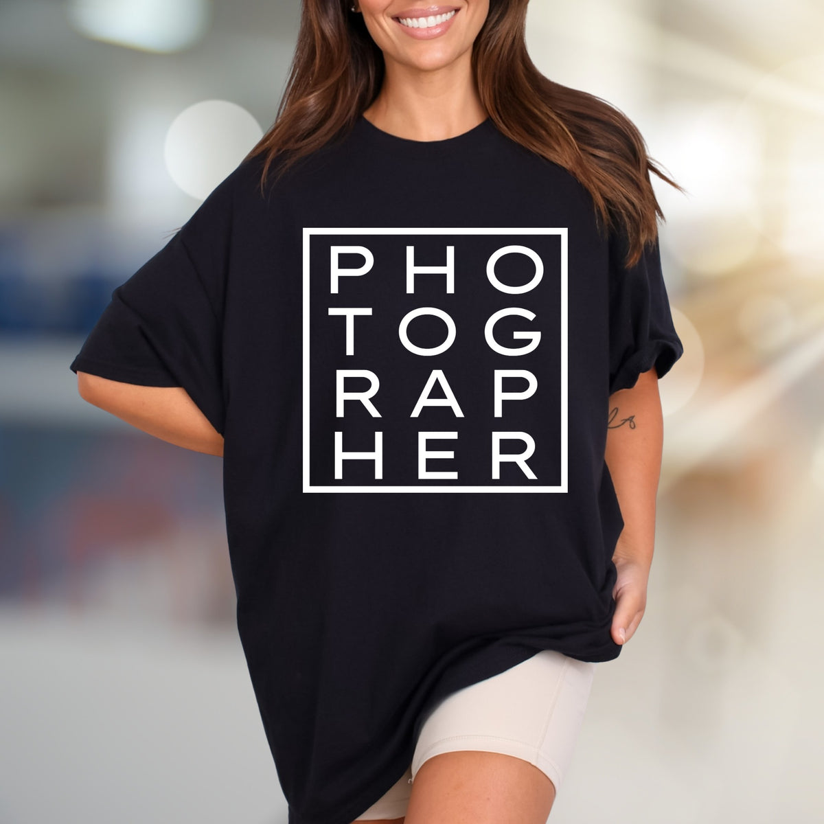 "PHOTOGRAPHER" Boxed Graphic Tee, a Creative Pro Pick for Photo Enthusiasts