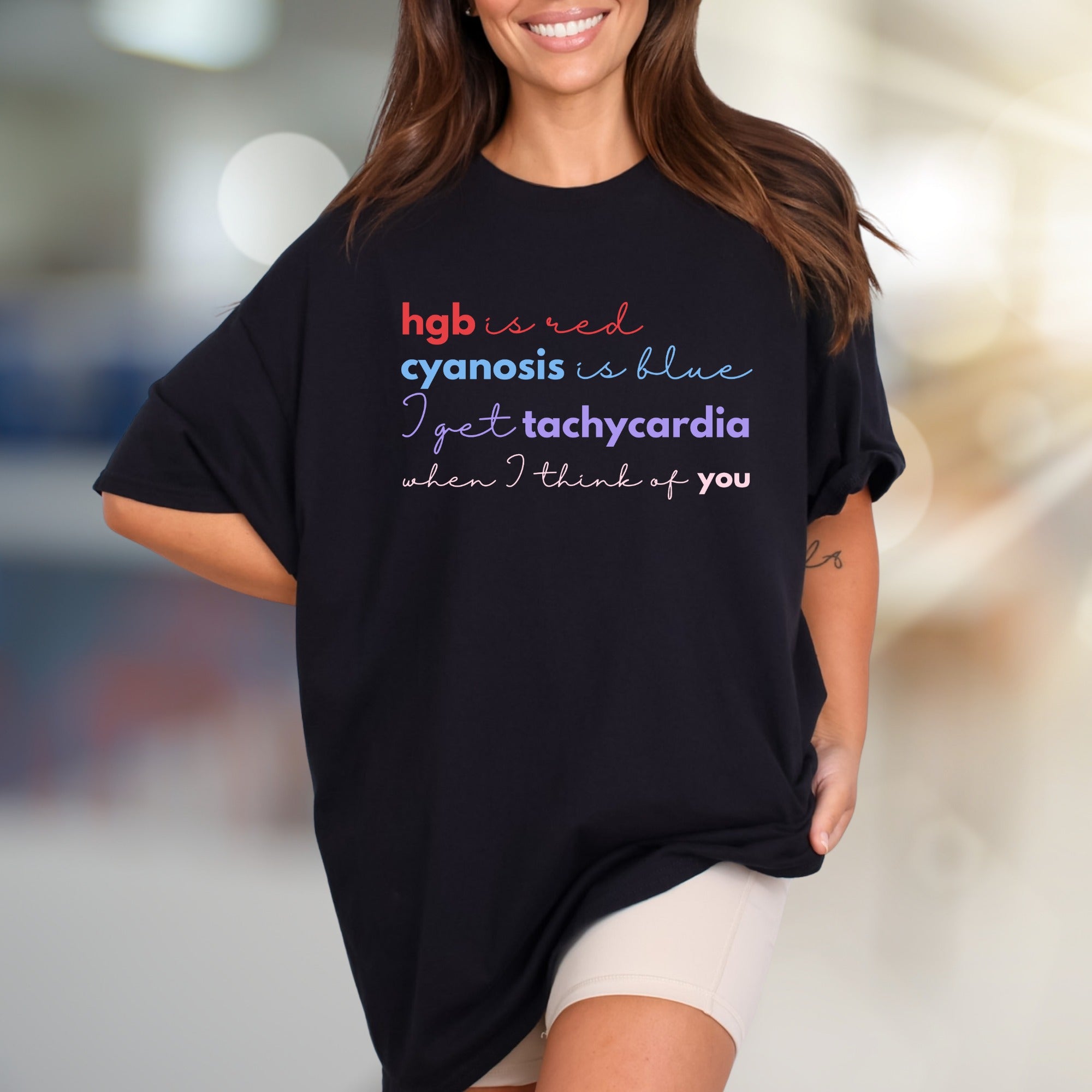 "hgb is red cyanosis is blue" Medical Love Graphic Tee, a Quirky Pick for Healthcare Pros