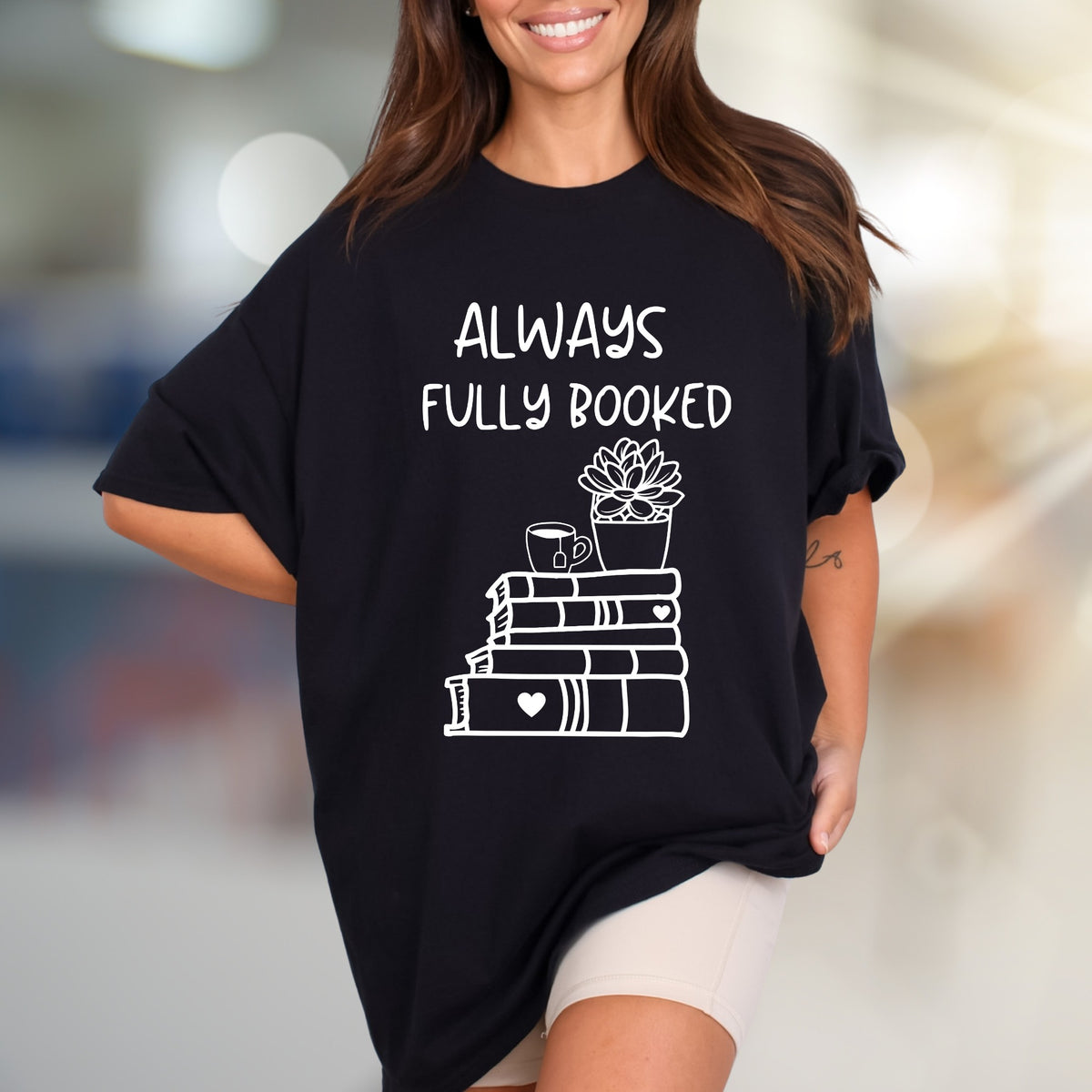 "Always Fully Booked" Bookworm Graphic Tee, a Cozy Literary Pick for Readers