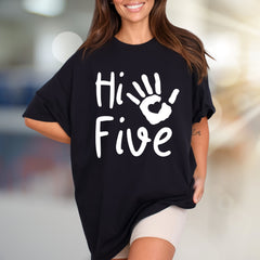 "Hi Five" Handprint Graphic Tee, a Playful Pick for Enthusiasts