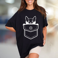 Peek-a-Boo Kitty Pocket Graphic Tee, A Playful Pet Lover's Unisex Tee