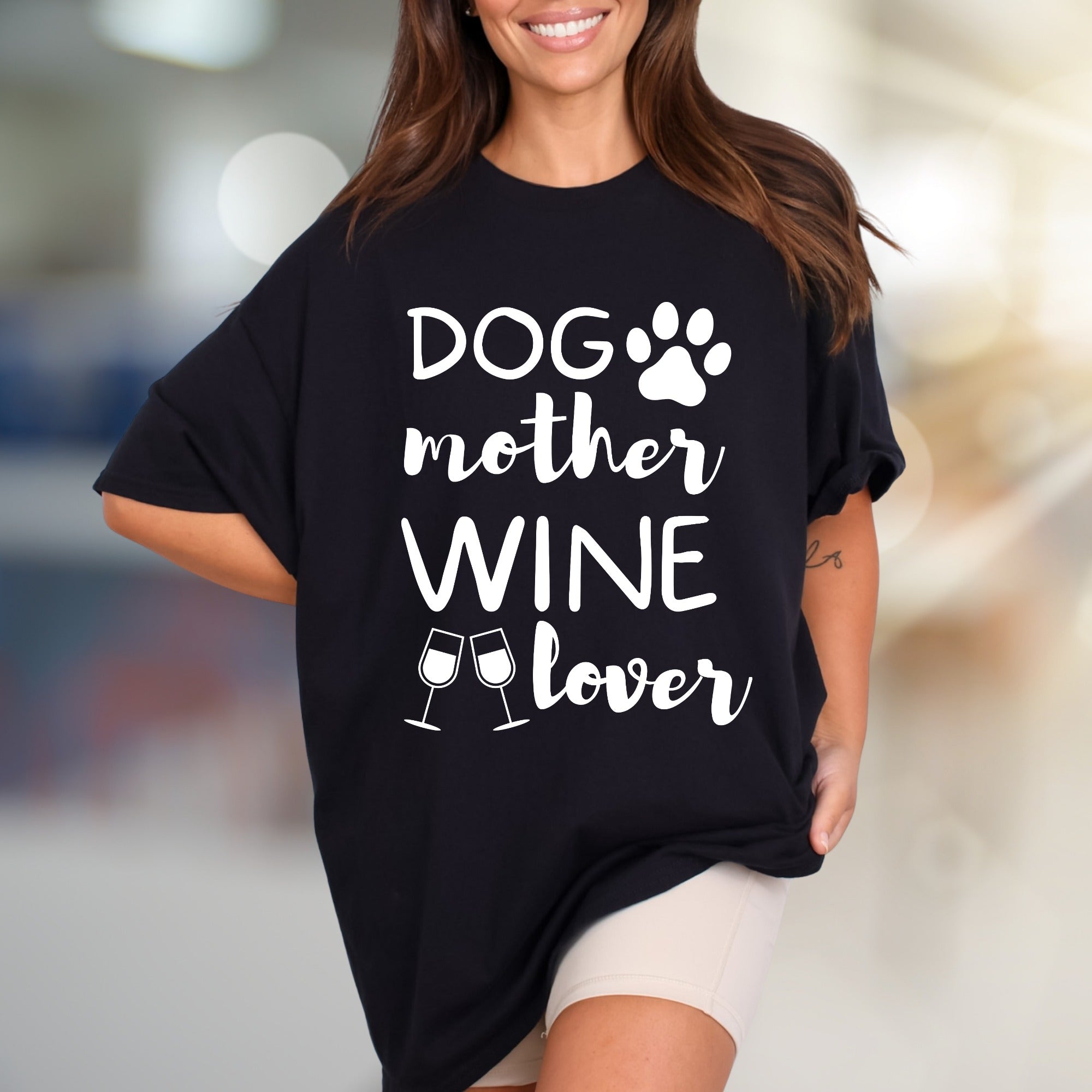 "Dog Mother Wine Lover" Pet Parent Graphic Tee, a Lifestyle Pick for Enthusiasts